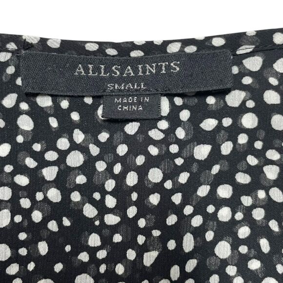 ALLSAINTS Penny Splash Top Size Small Black White Polka Dot Wrap Blouse - Picture 4 of 15